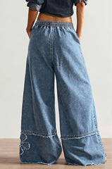 Floral Embroidered Drawstring Jeans