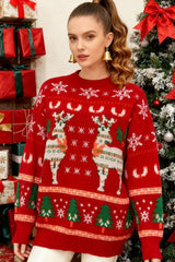 Christmas Cozy Longline Color Block  Crew Neck Sweater