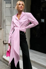 Striped Long Tie Neck Blouse