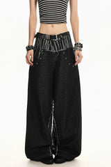 Zebra Panel Double Waist Wide Leg Jeans