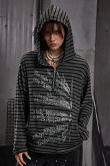 Striped Gothic Graphic Half Zip Hoodie