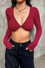 Striped Sexy Cropped Bustier Long Sleeve Tee