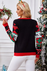 Christmas Moose 3D Pom Pom Sequin Crew Neck Sweater