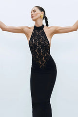 Lace Cutout Halter Party Dress