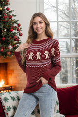 Christmas Gingerbread Man Polka Dot Cute Color Block Sweater