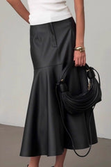 High-Waist Black PU Skirt