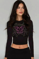 Rhinestone Butterfly Long Sleeve Tee