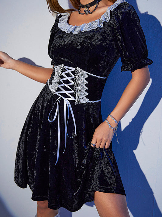 Black Velvet Harajuku Corset A-Line Summer Fashion Party Dress