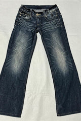 Butterfly Embroidered Washed Denim Bootcut Jeans