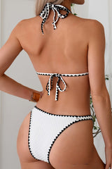 White Halter Crochet Two Piece Bikini Set