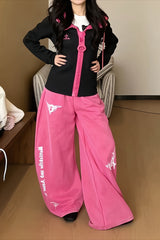 Contrast Relaxed Fit Wide Leg Sweat Pants