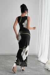 Black Mesh Printed Maxi Dress