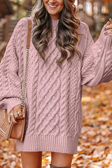 Relaxed Mock Neck Thick Knit Oversized Solid Sweater Dress