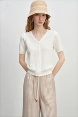 French Knit V-Neck Short Sleeve Cardigan