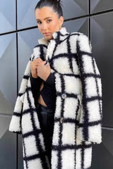 Plaid Faux Fur Long Coat