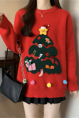 Christmas 3D Pom Pom Christmas Tree Print Sweater