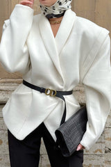 White Wool Blend Belted Trench Coat