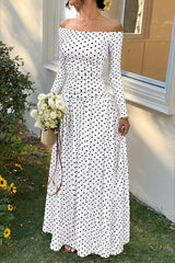 Off Shoulder Ruched Full Skirt Maxi Dress