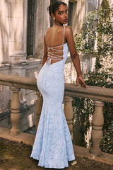 Tie Waist Sling Embroidered Mermaid Lace Dress
