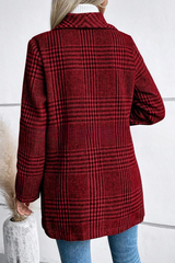 Plaid Tweed Notch Lapel Slim Elegant Christmas Outerwear