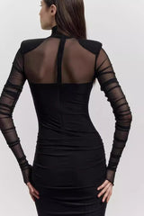 Mesh Panel Turtleneck Bodycon Midi Dress