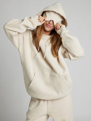 Solid Eye Mask Hoodie Pants Two Piece Set