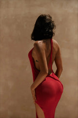 Knitted Backless Halter Midi Dress