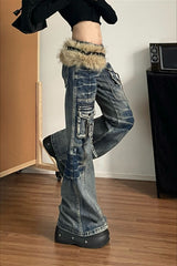 Washed Low Rise Multi-Pocket Cargo Jeans