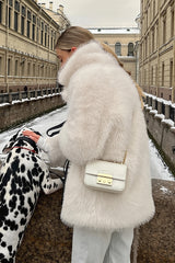 Solid Collar Mid Length Faux Fur Coat