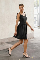 Black Linen V-Neck Cami Mini Dress