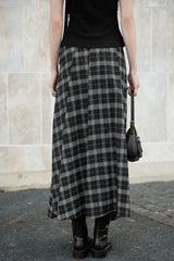 Asymmetrical Black White Plaid Slim-Fit Skirt