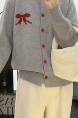 Soft Bow Jacquard Round Christmas Cardigan