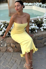 Strapless Ruffle Midi Dress