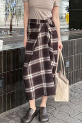 Asymmetric Straight Plaid Christmas Skirt