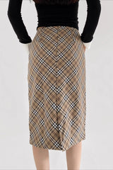 Lace Trimmed Plaid Bodycon Christmas Skirt