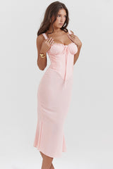 Pink Spaghetti Strap Backless Midi Dress