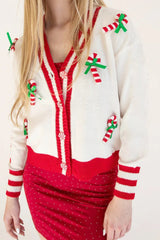 Sweet Bow V Neck Long Sleeve Christmas Cardigan