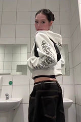 Gothic Letter Print Cropped Hoodie