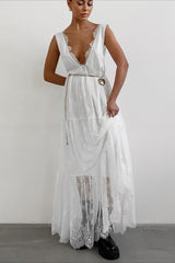Lace V-Neck Open Back Maxi Dress