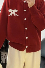 Soft Bow Jacquard Round Christmas Cardigan