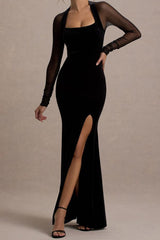 Mesh Panel Split Maxi Dress