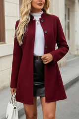 Elegant Stand Collar Buttoned A-Line Slim Long Sleeve Christmas Outerwear
