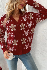 Reindeer Print Plush Knit Christmas Cardigan