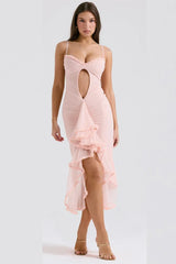 Pink Mesh Bodycon Midi Dress