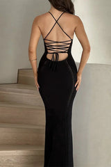 Backless Tie Up Knitted Hollow Out Maxi Dress