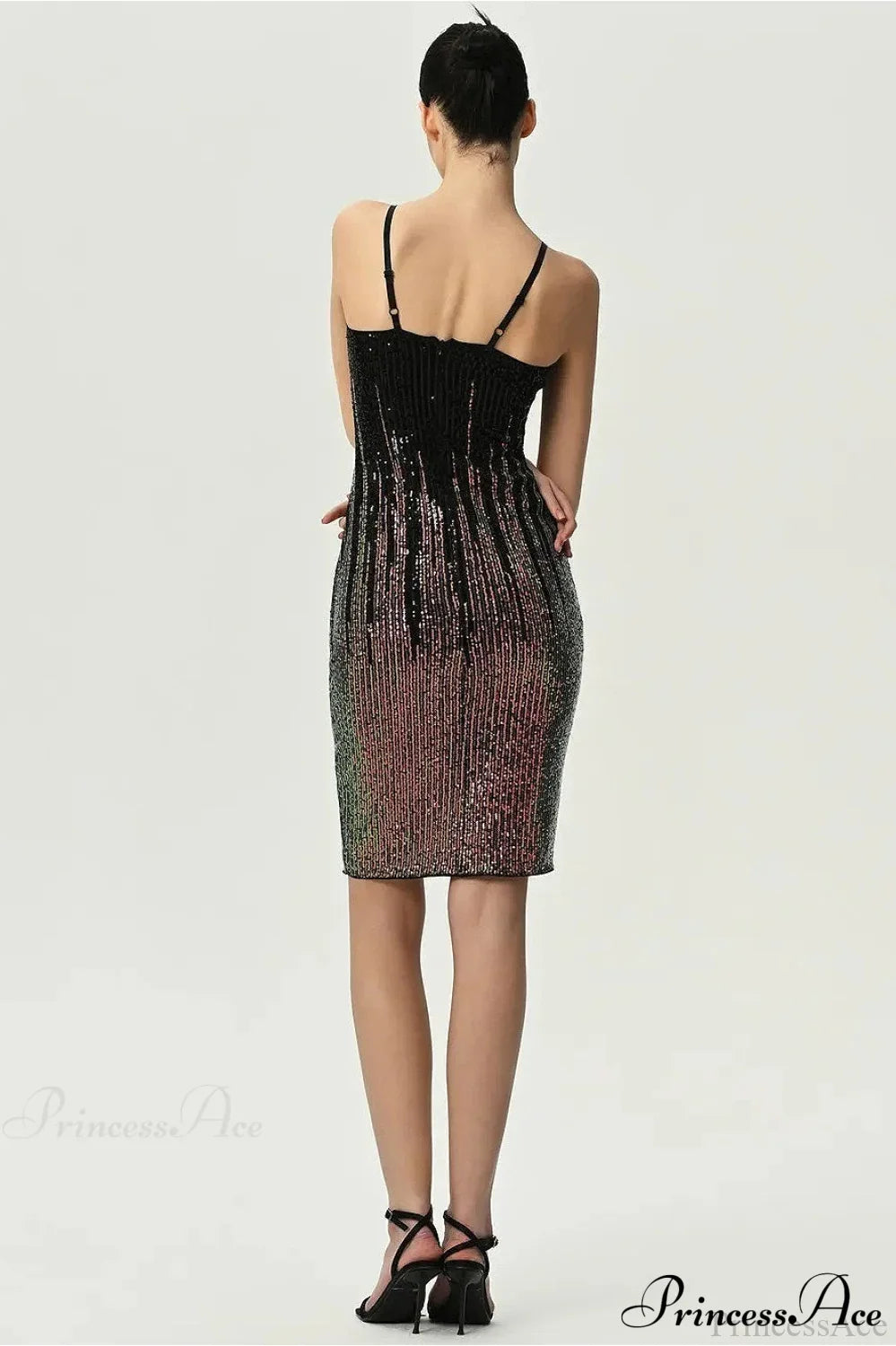 Fitted Colorful Sequin Spaghetti Strap Party Dress