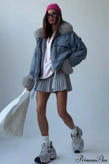 Fuzzy Trim Denim Retro Loose Versatile Coat