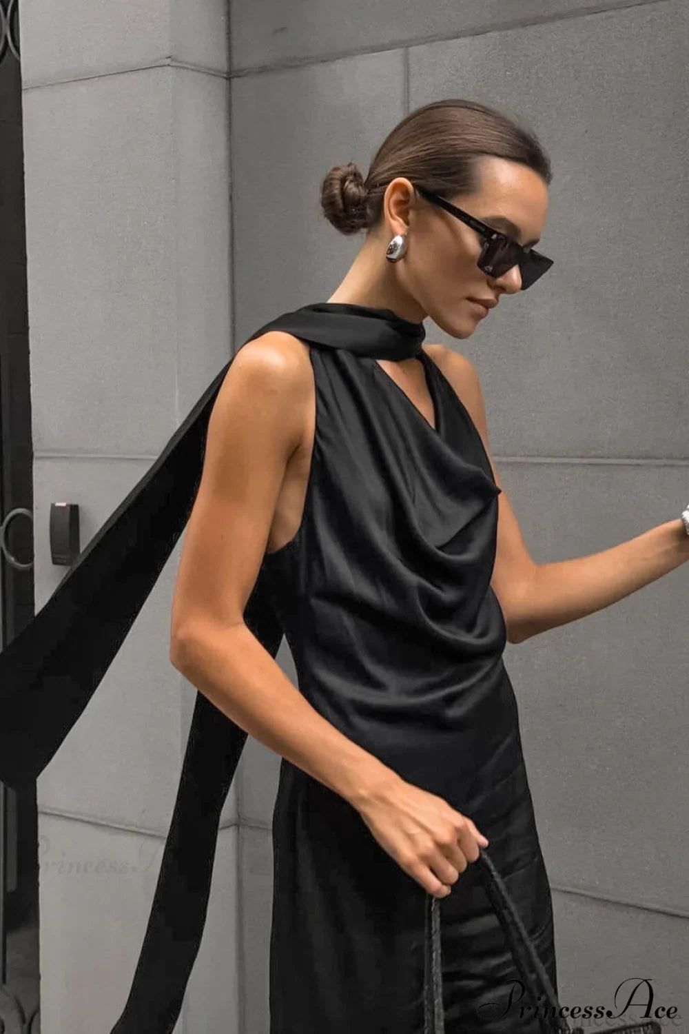 Halter Draped Satin Curvy Maxi Dress