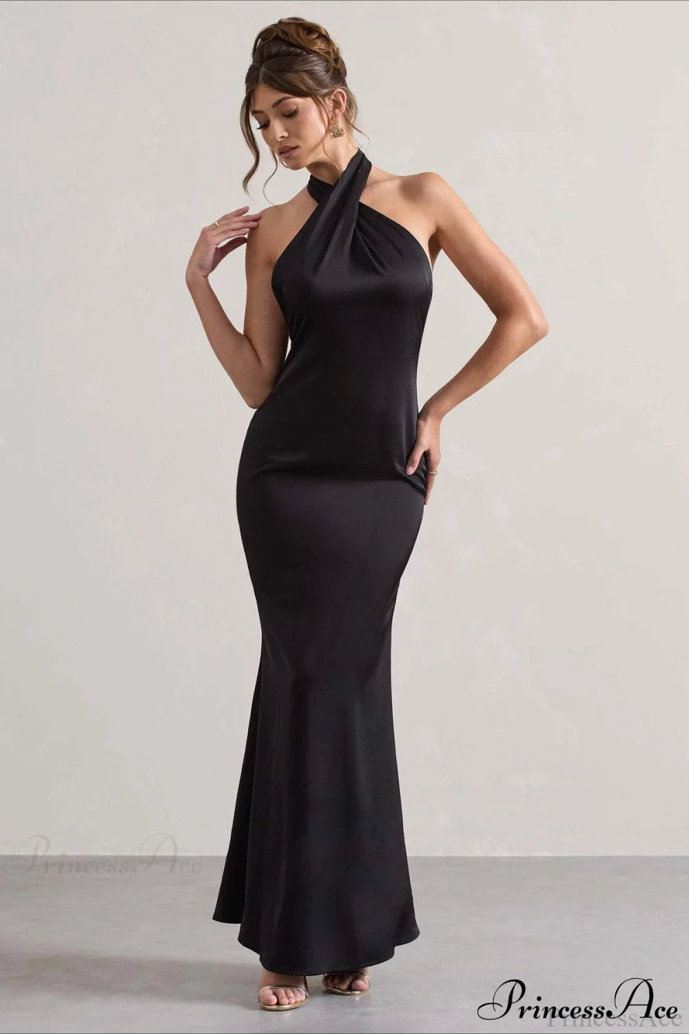 Halter Neck Sheath Formal Party Dress Black / S