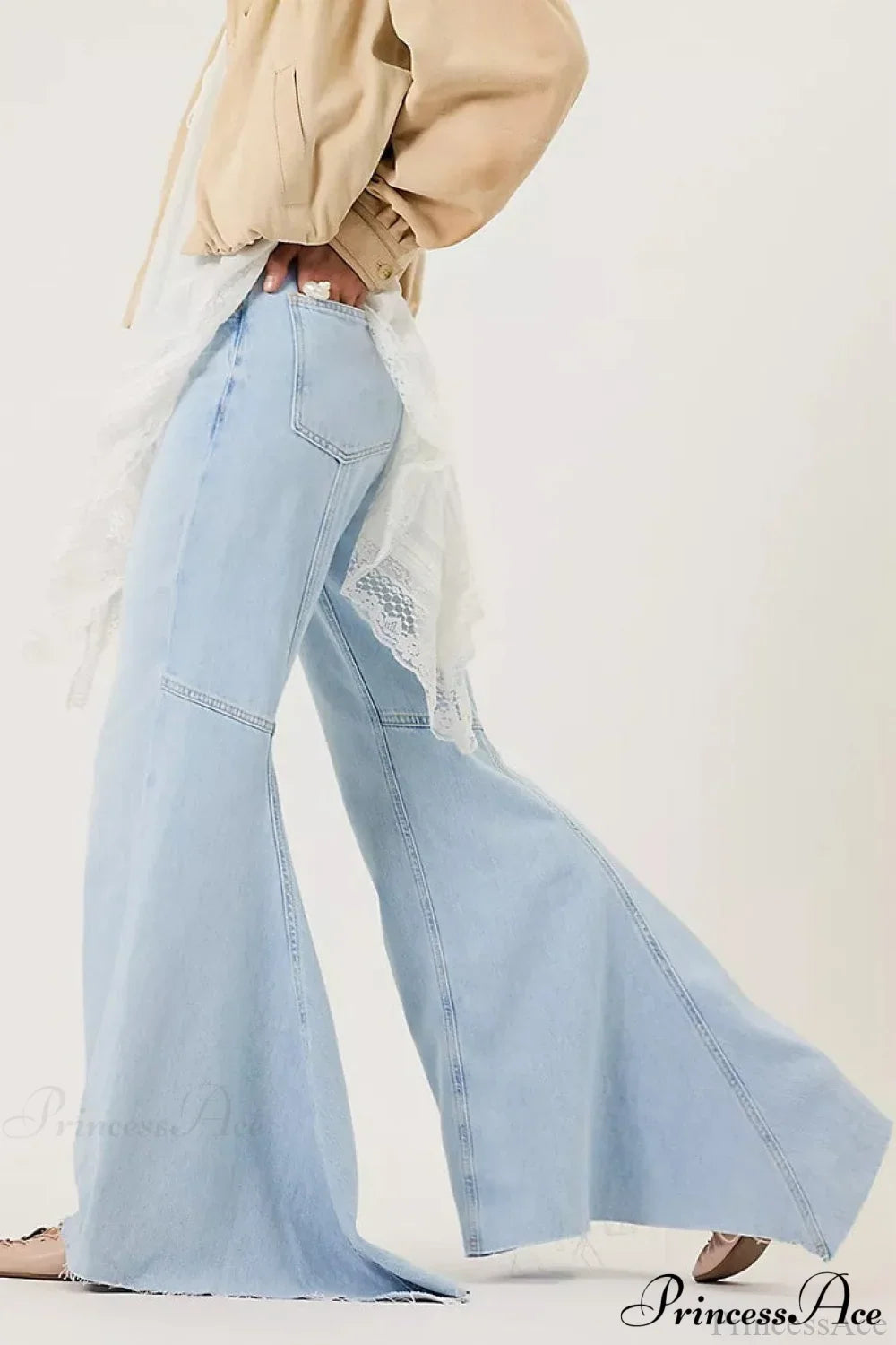High Waist Floor-Length Wide Flare Elegant Jeans Light blue / S